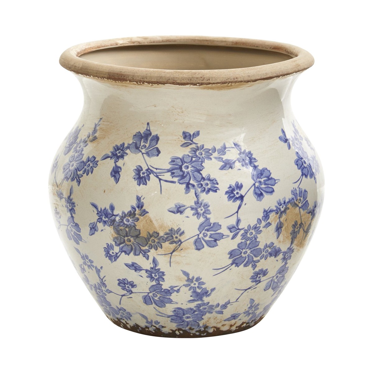10.5 Tuscan Ceramic Blue Scroll Urn Vase