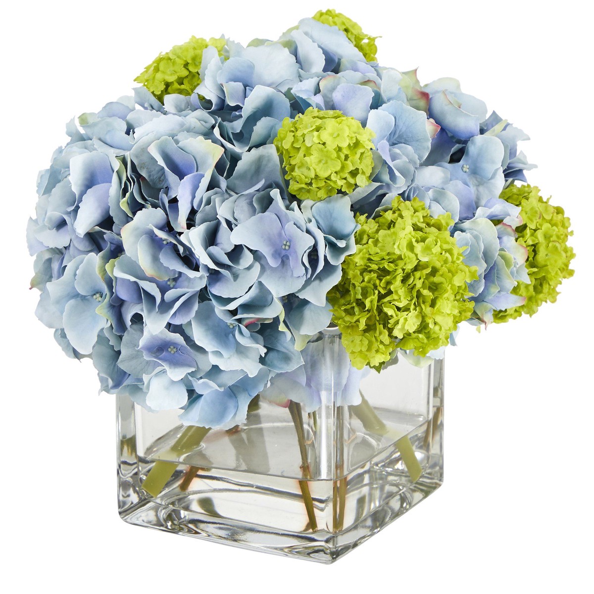 10 Hydrangea Artificial Arrangement in Glass Vase