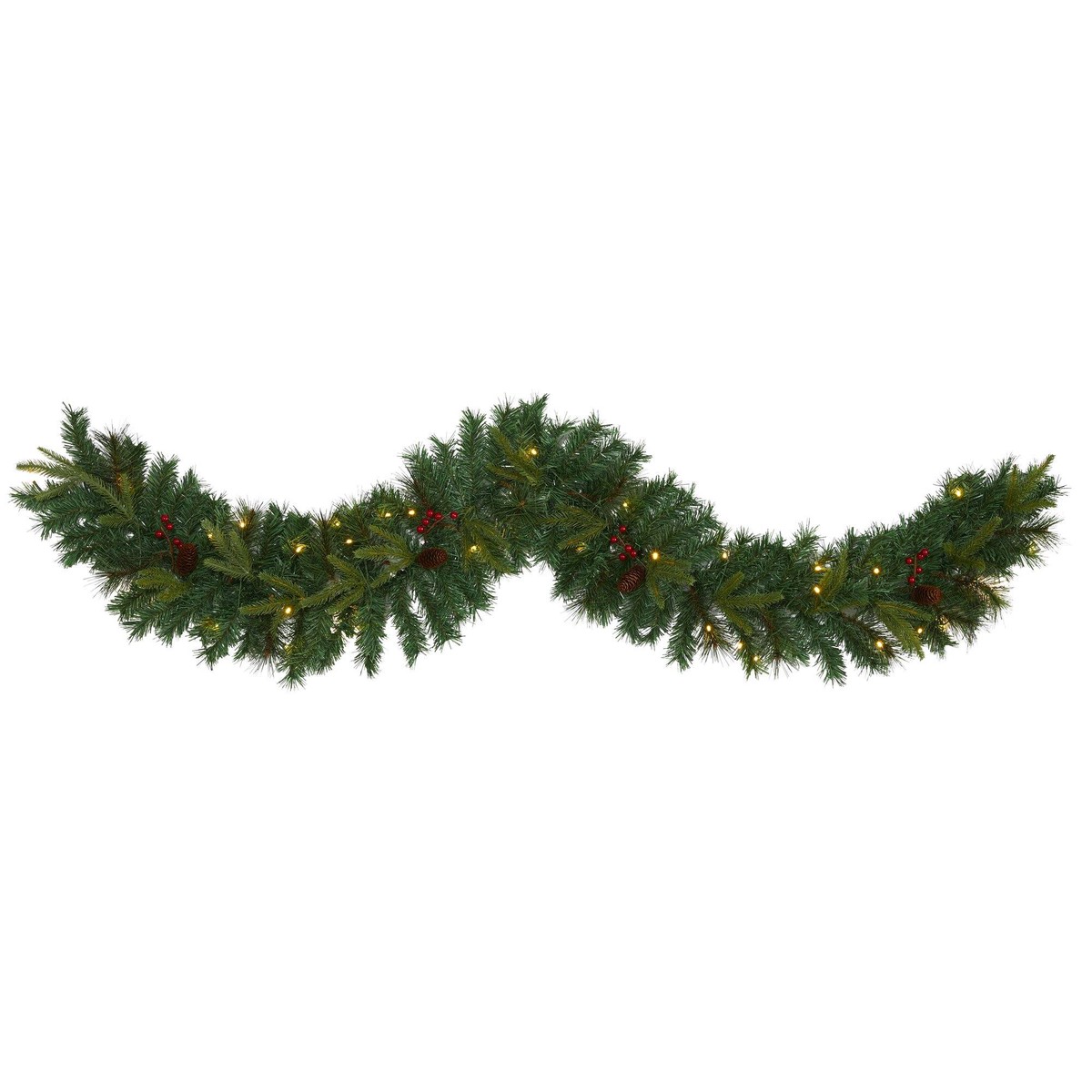 6 Mixed Pine Artificial Christmas Garland with 35 Clear LED Lights, Berries and Pinecones