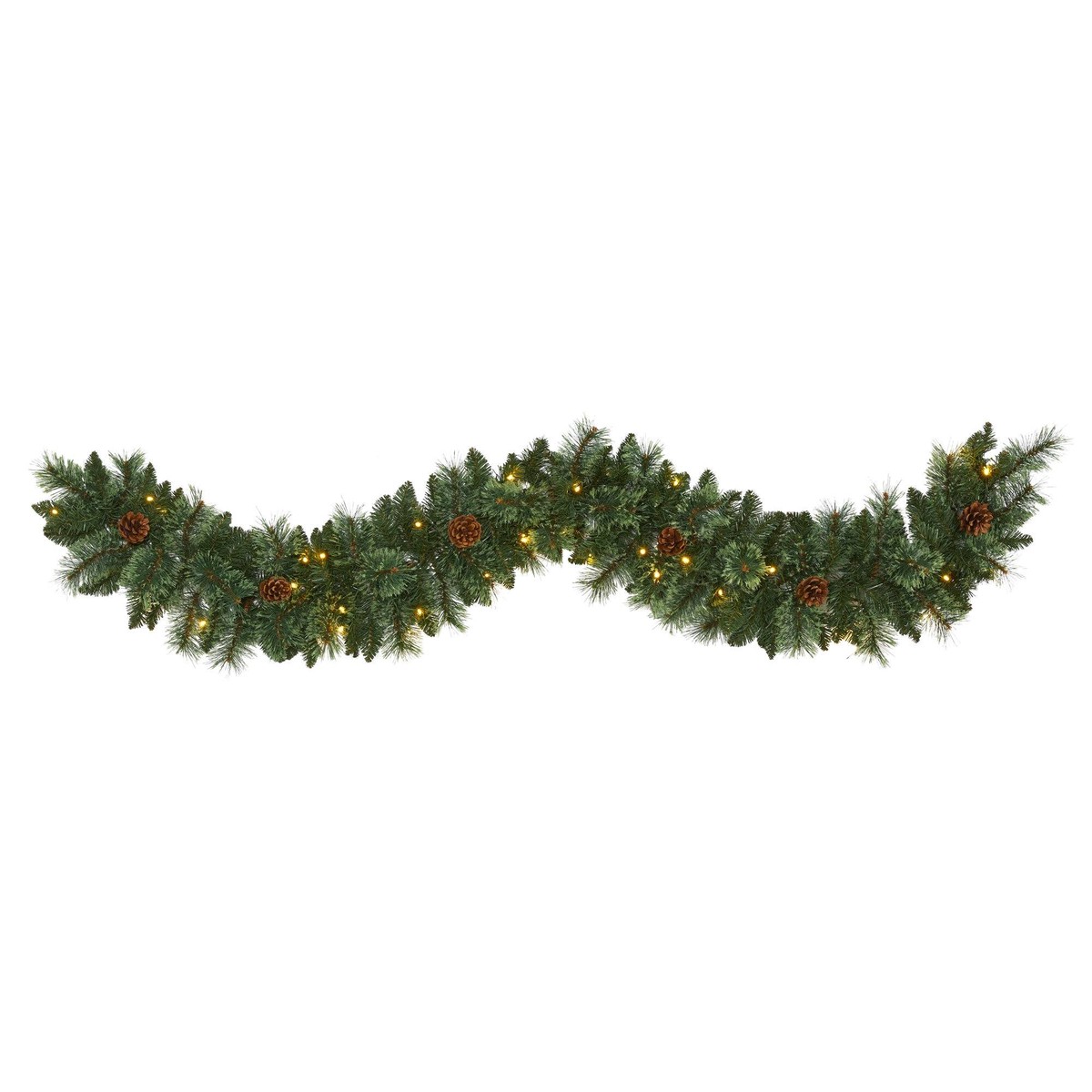 6 White Mountain Pine Artificial Garland with 35 White Warm LED Lights and Pinecones