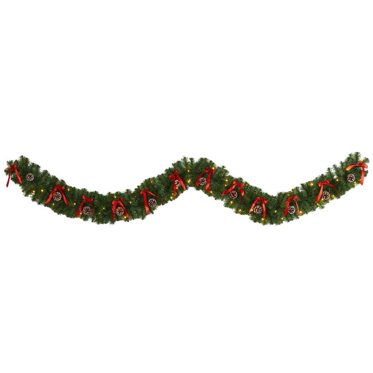 9 Bow and Pinecone Artificial Christmas Garland with 35 Clear LED Lights