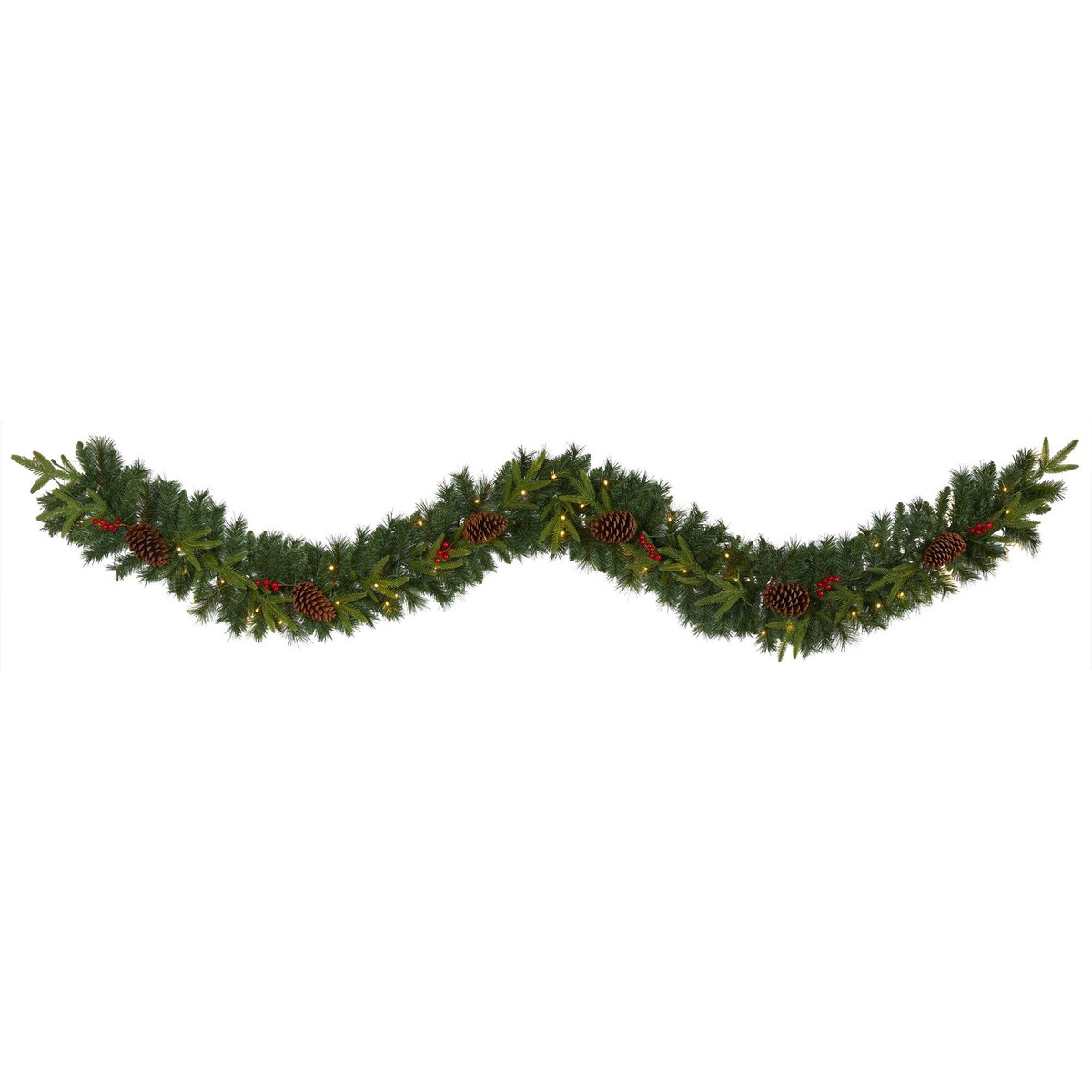 9 Mixed Pine Artificial Christmas Garland with 50 Clear LED Lights, Berries and Pinecones