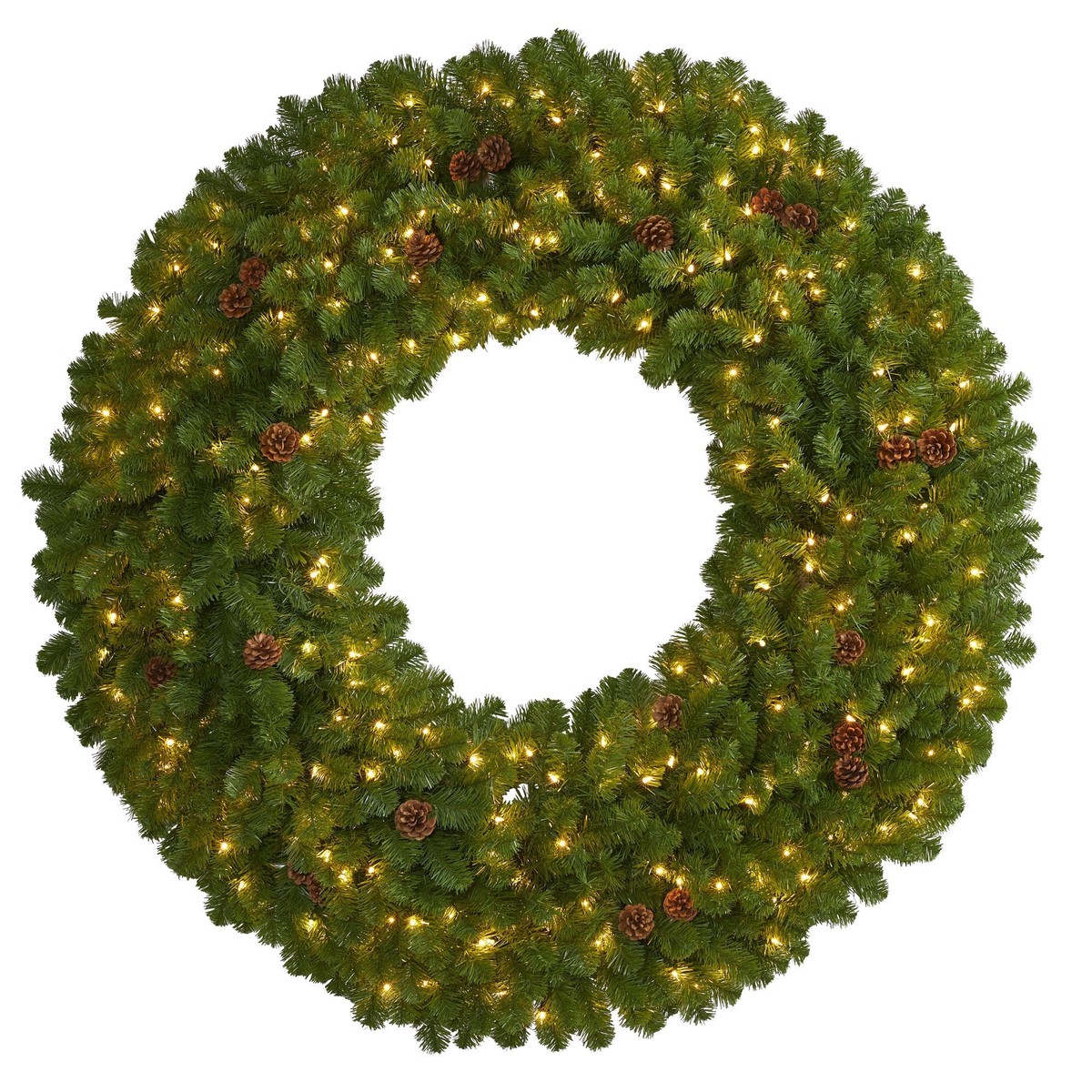 5 Giant Artificial Christmas Wreath with 280 Warm White Lights and Pine Cones