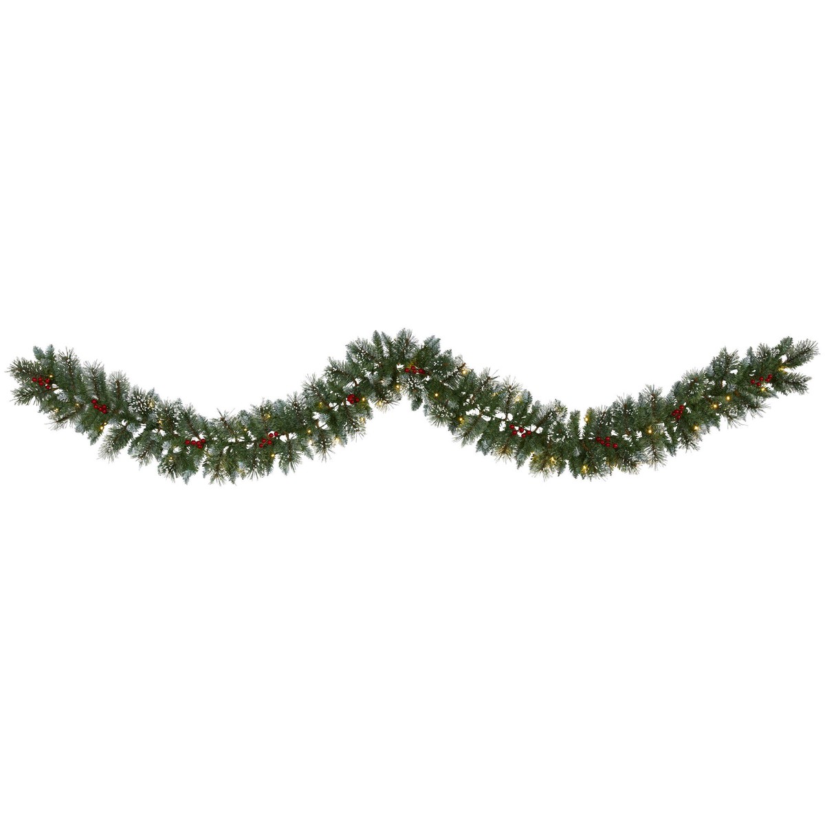 9 Frosted Swiss Pine Artificial Garland with 50 Clear LED Lights and Berries