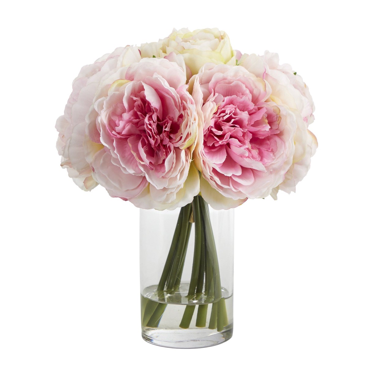 11 Peony Bouquet Artificial Arrangement in Glass Vase – Pink