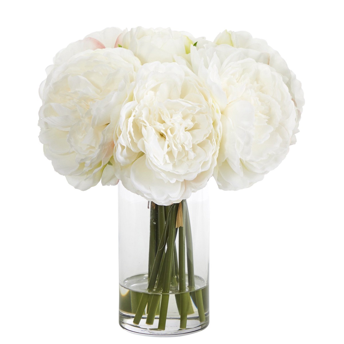 11 Peony Bouquet Artificial Arrangement in Glass Vase – White