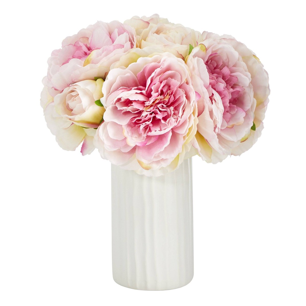 11 Peony Bouquet Artificial Arrangement in White Vase – Pink