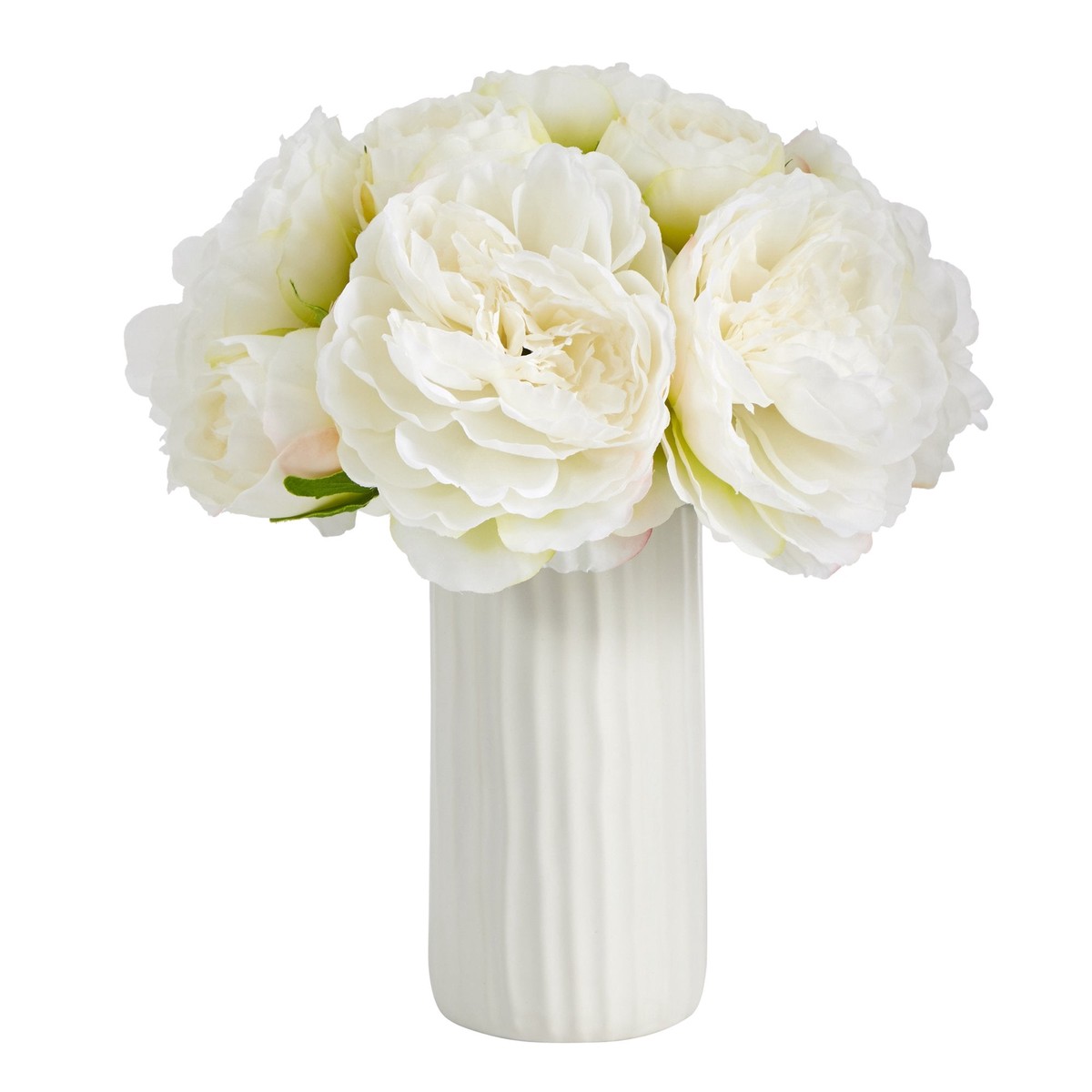 11 Peony Bouquet Artificial Arrangement in White Vase – White