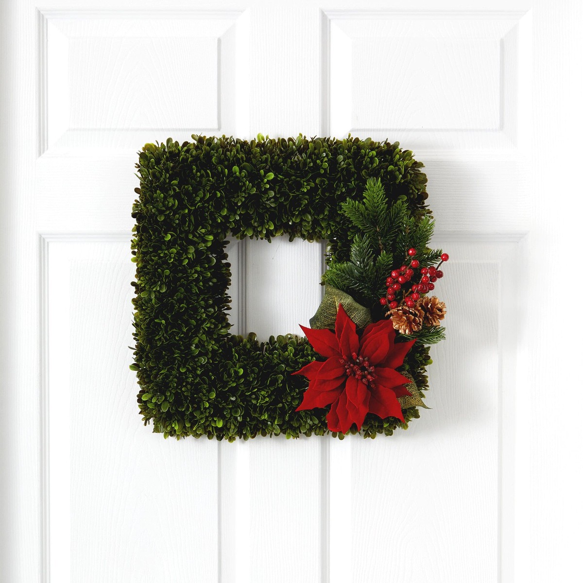16 Tea Leaf and Poinsettia Artificial Square Wreath