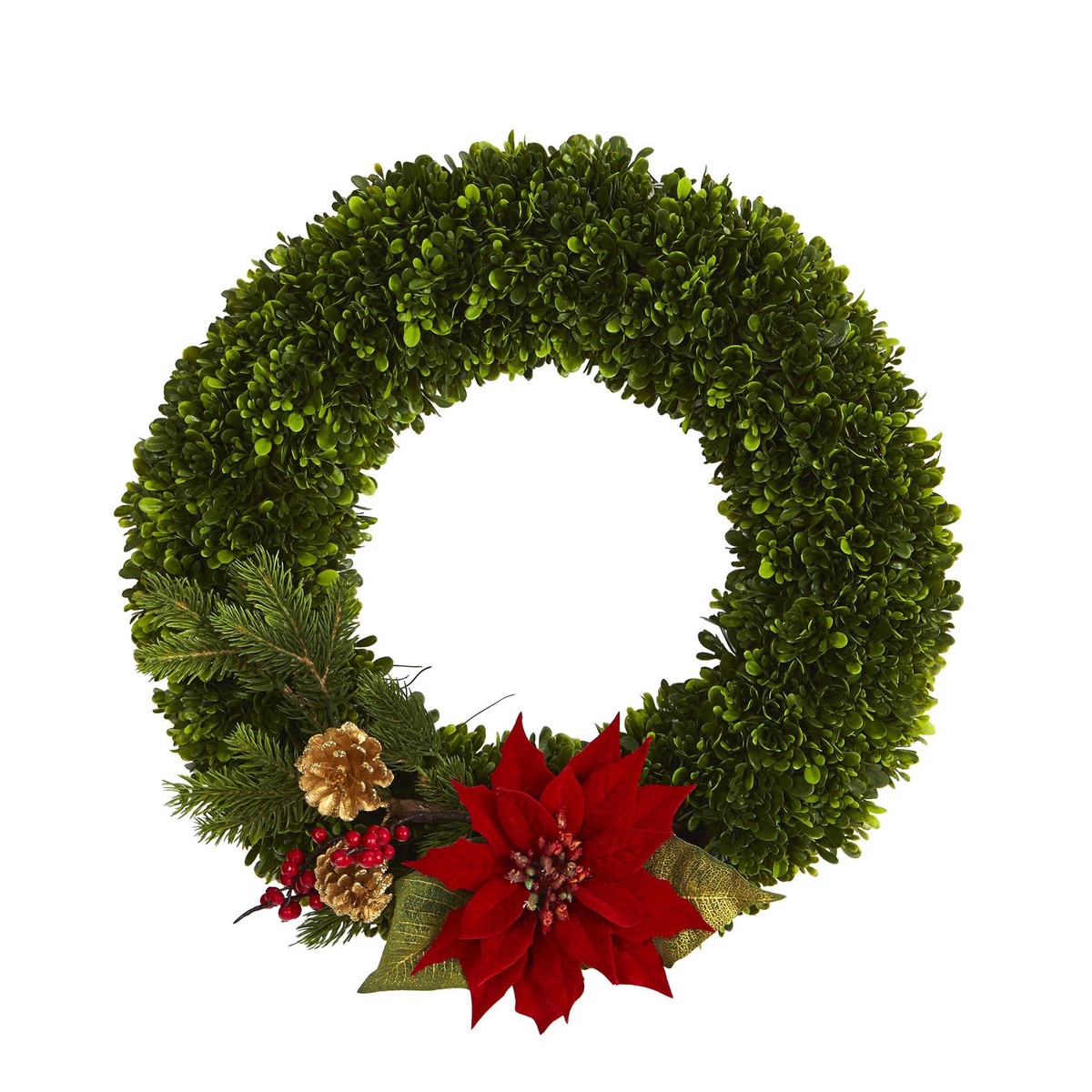 18 Tea Leaf, Poinsettia and Pine Artificial Wreath