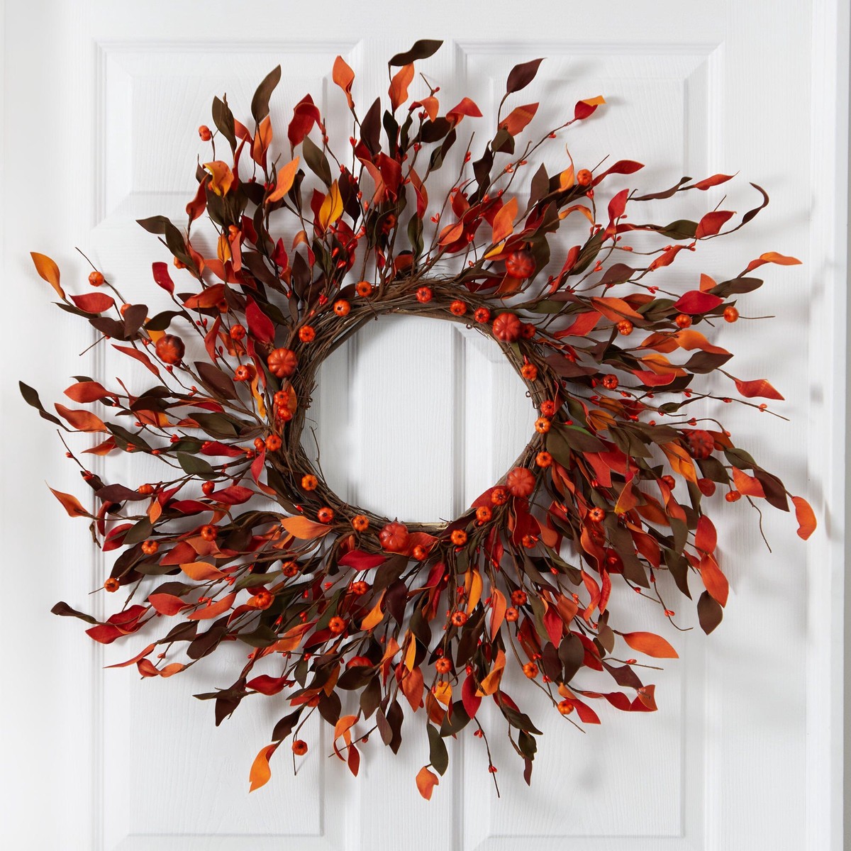20 Harvest Leaf and Mini Pumpkin Artificial Wreath