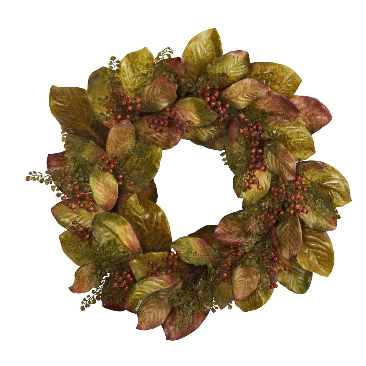 30 Fall Magnolia Leaf and Berries Artificial Wreath