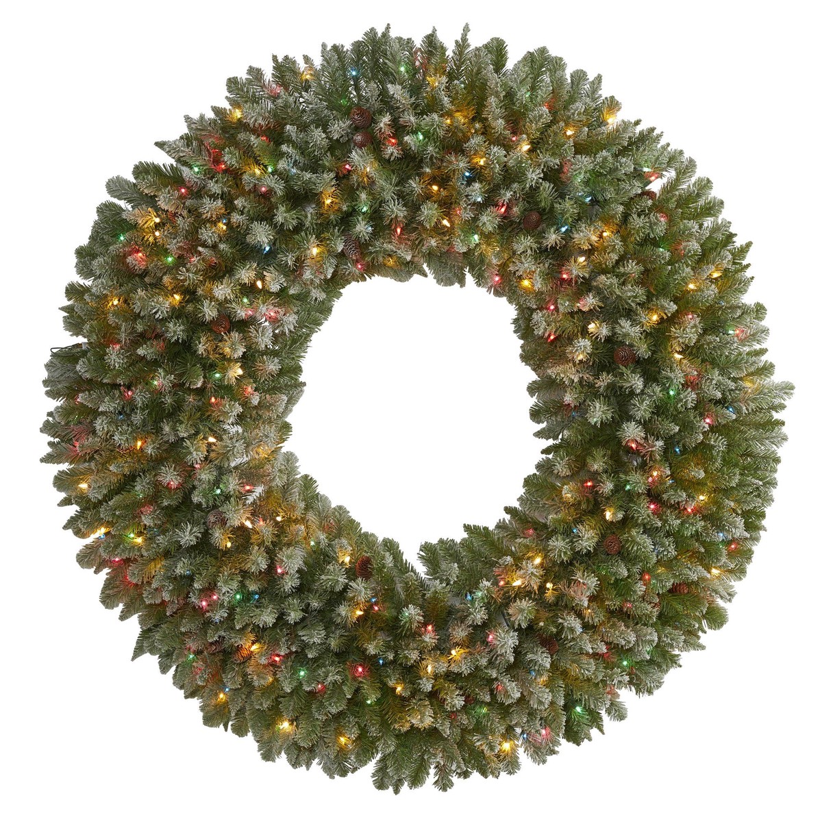 5 Giant Flocked Artificial Christmas with 280 Multicolored Lights and Pine Cones