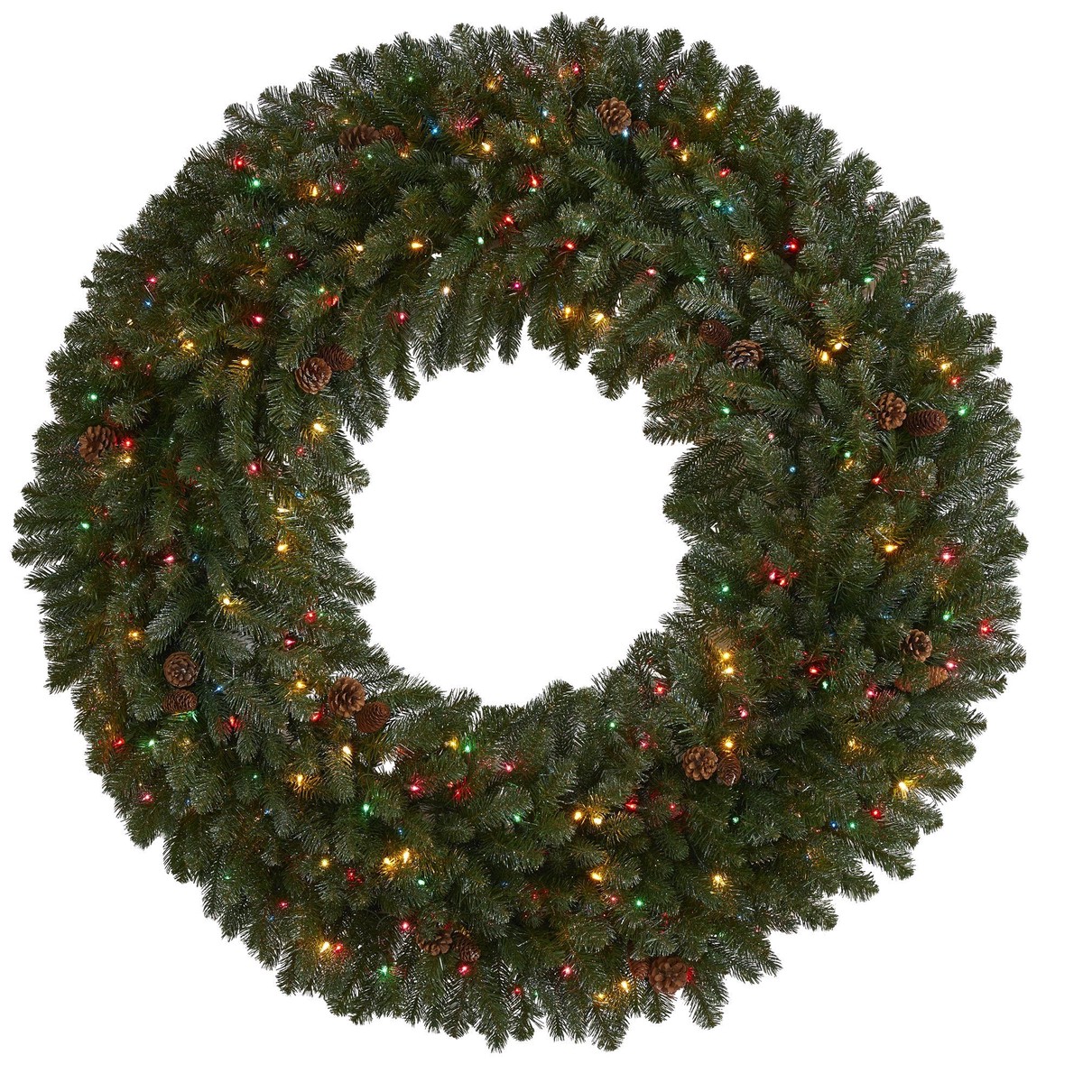 5 Giant Flocked Artificial Christmas Wreath with 280 Multicolored Lights, Glitter and Pine Cones