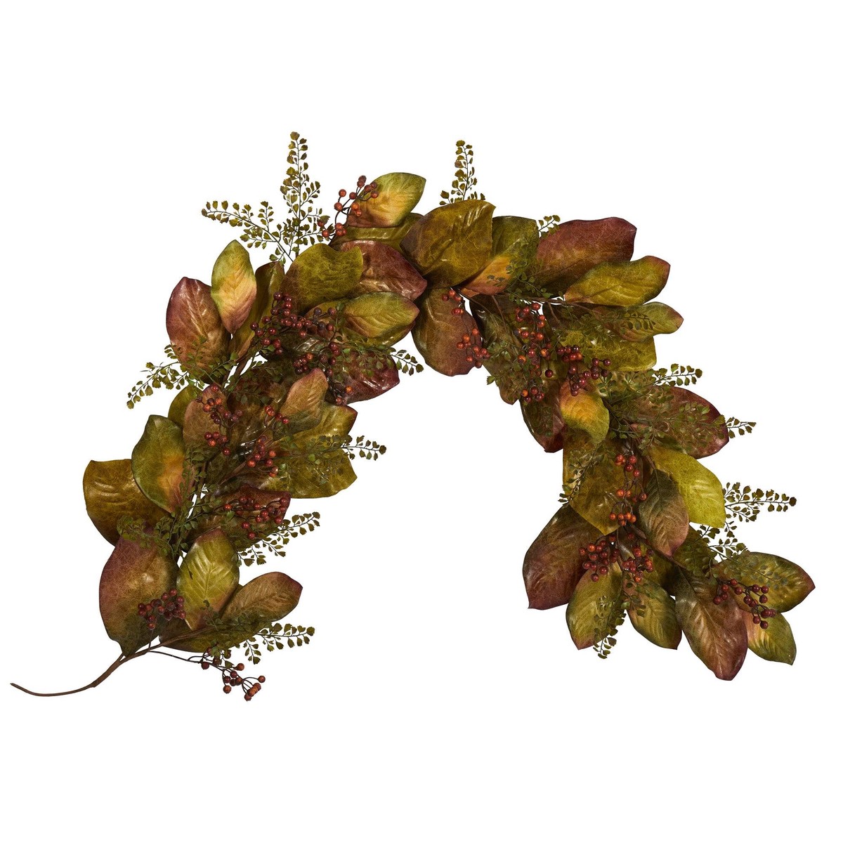 6 Autumn Magnolia Leaf and Berries Artificial Garland