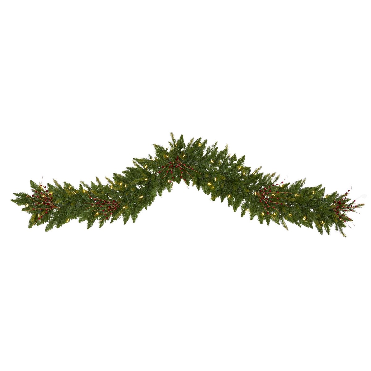 6′ Christmas Pine Artificial Garland with 50 Warm White LED Lights and Berries