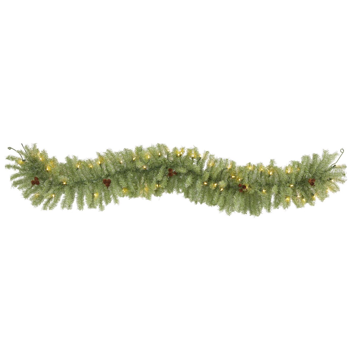 6′ Christmas Pine Artificial Garland with 50 Warm White LED Lights and Pine Cones