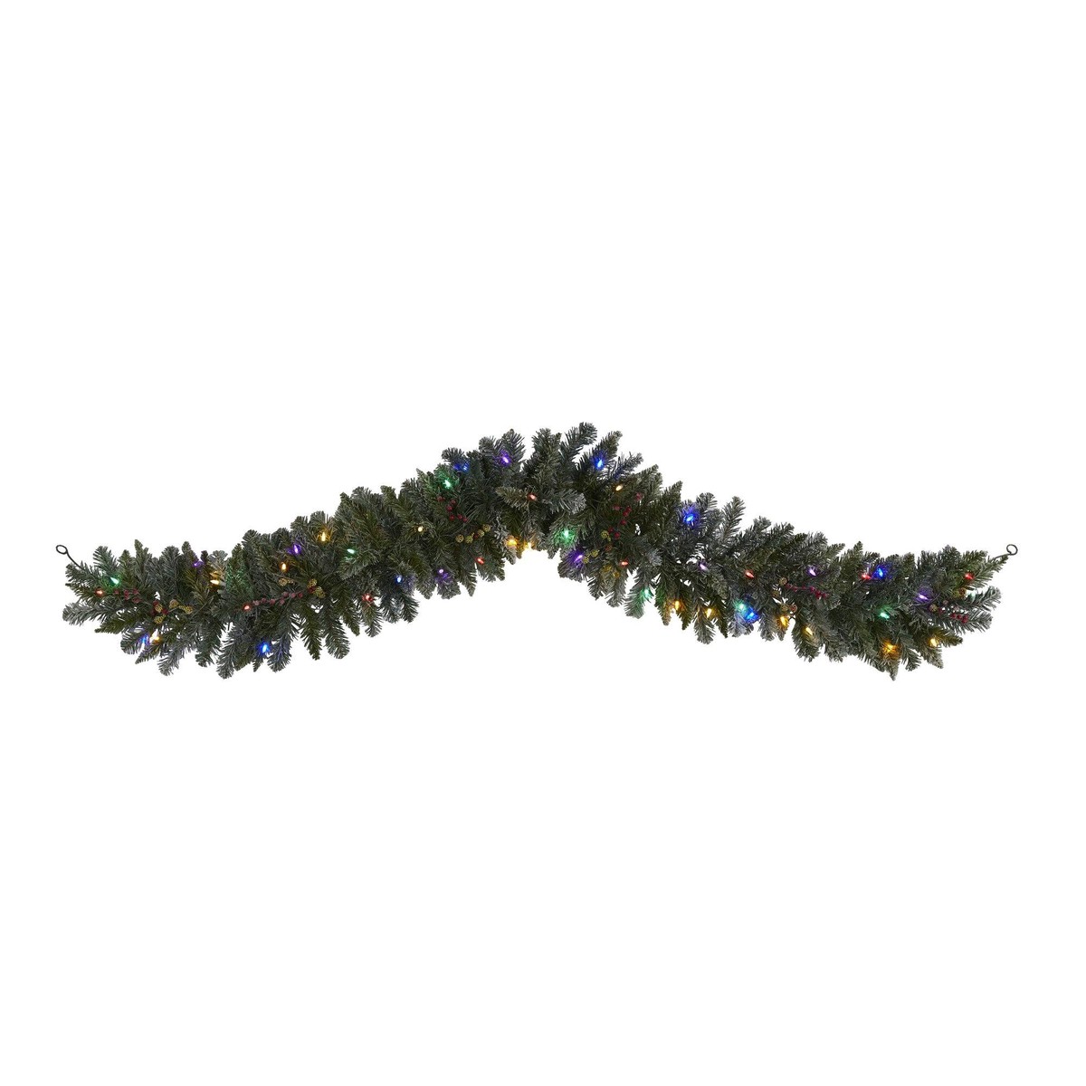 6′ Flocked Artificial Christmas Garland with 50 Multicolored LED Lights and Berries