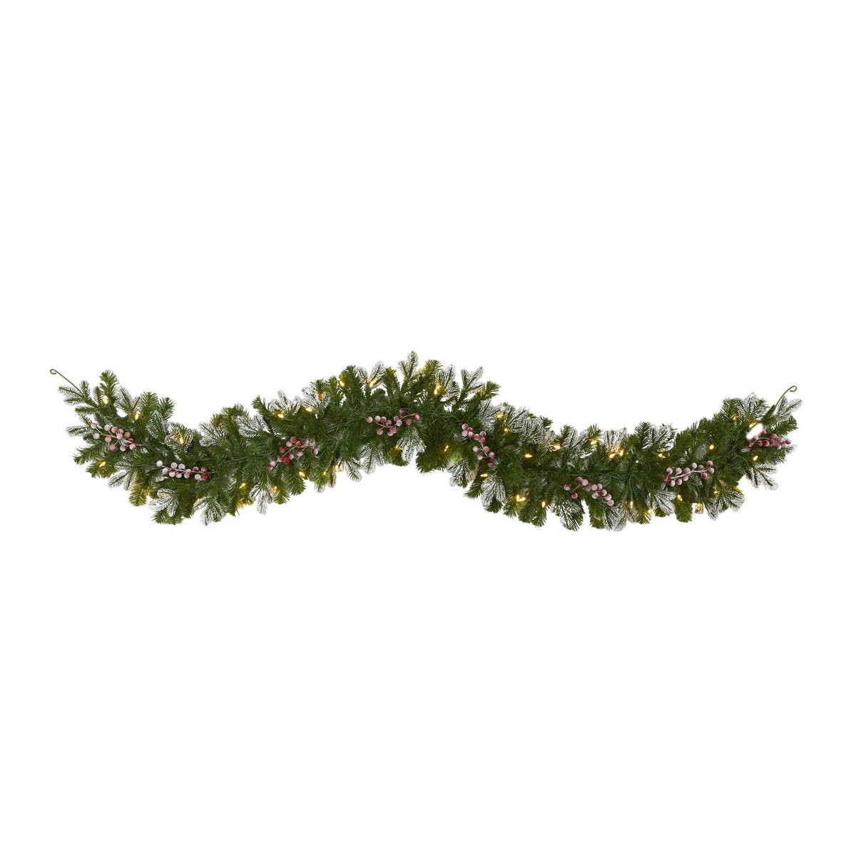 6′ Snow Tipped Artificial Christmas Garland with 50 Warm White LED Lights and Berries