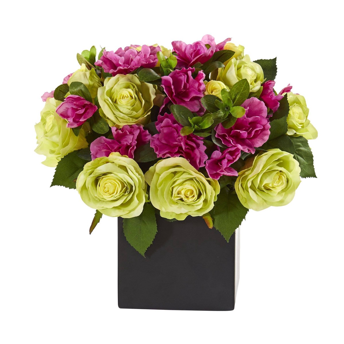 10 Rose and Azalea Artificial Arrangement in Black Vase