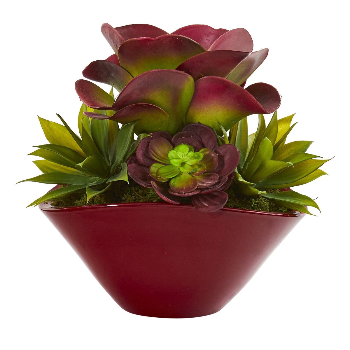 11 Mixed Succulent Artificial Plant in Burgundy Planter