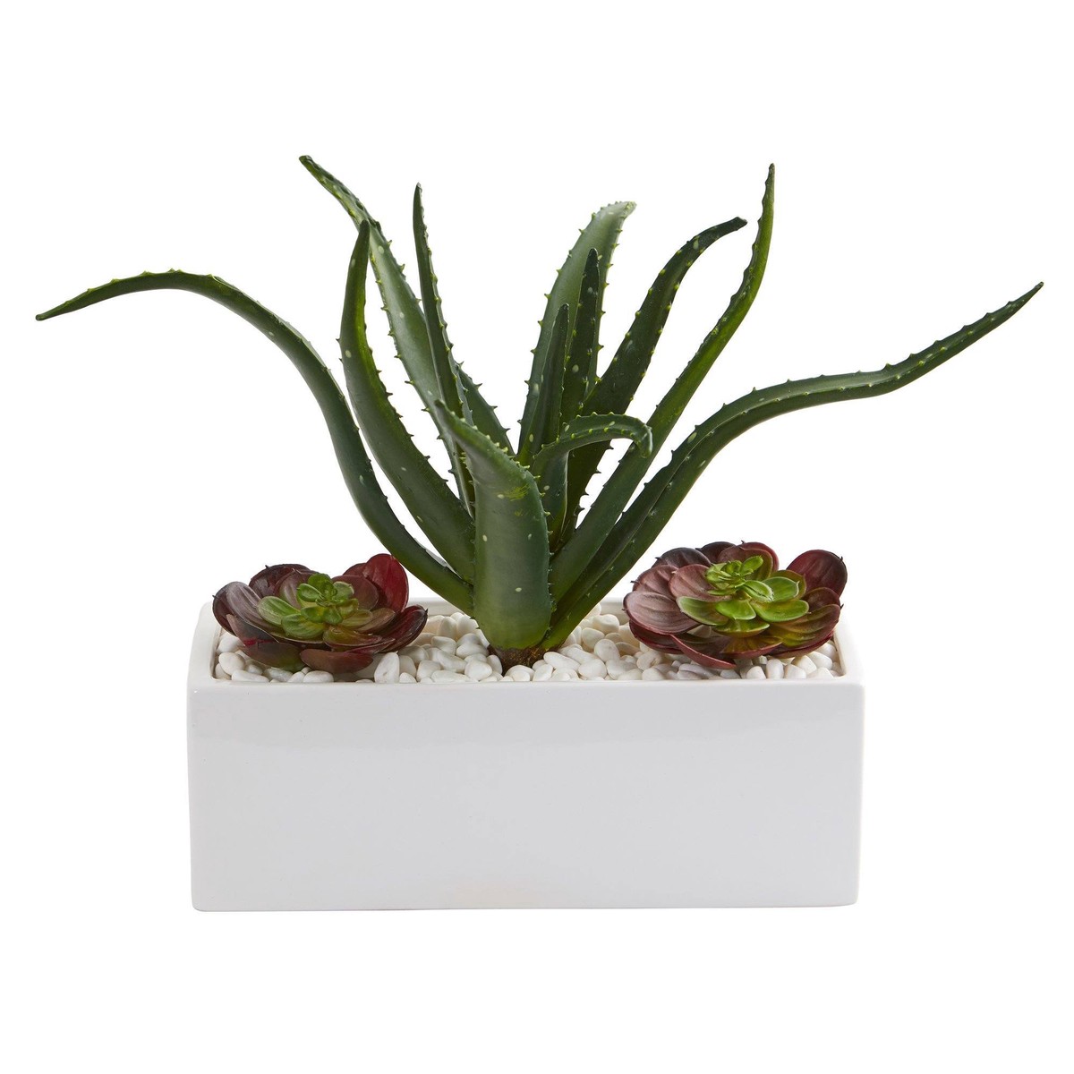 12 Aloe and Echeveria Succulent Artificial Plant in White Planter