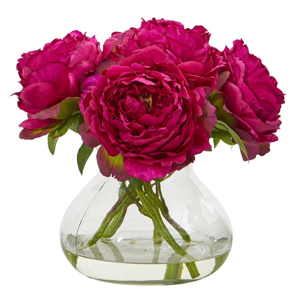 10 Peony Artificial Arrangement in Clear Glass Vase – Orchid
