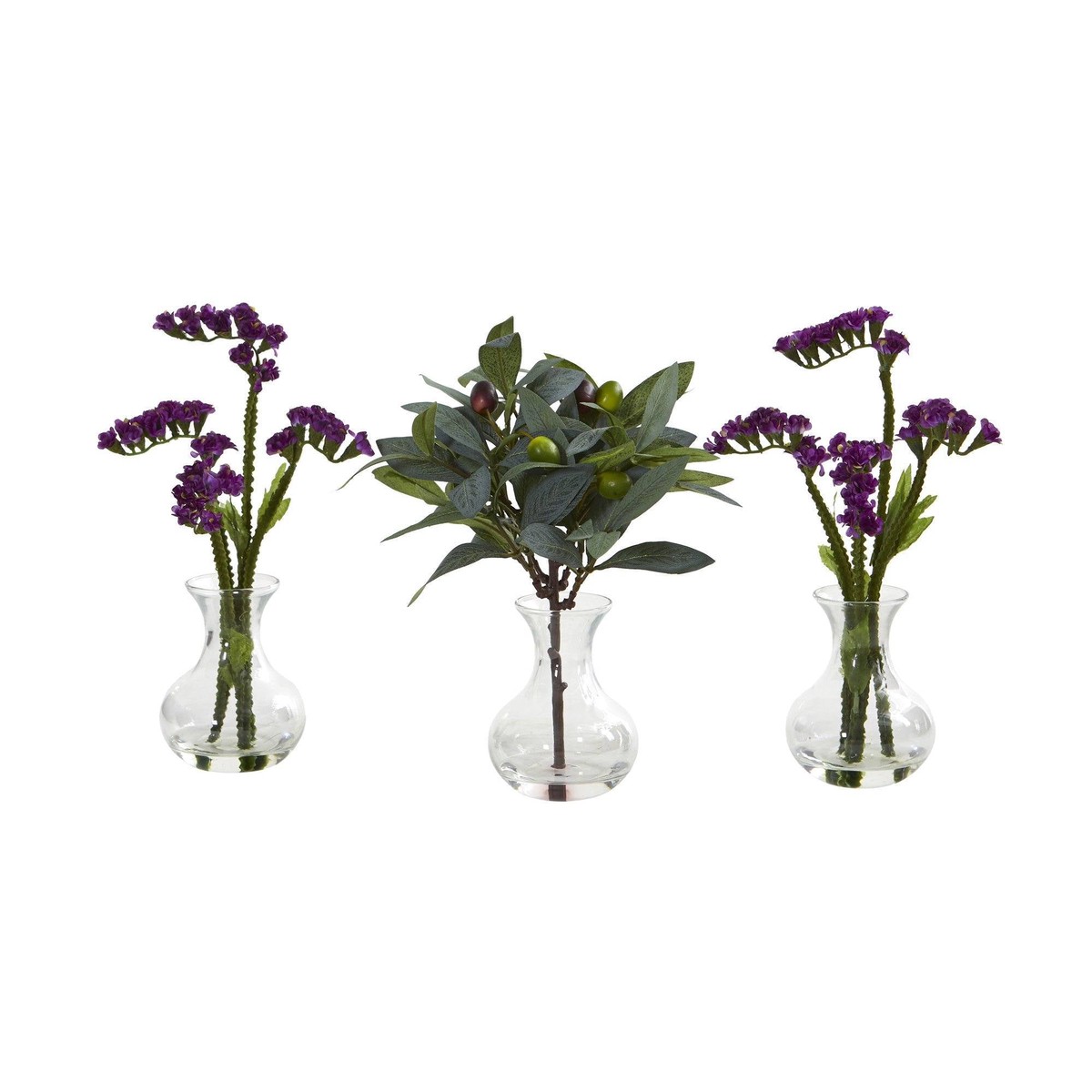 10 Baby Breath and Olive Arrangement in Vase (Set of 3) – Purple