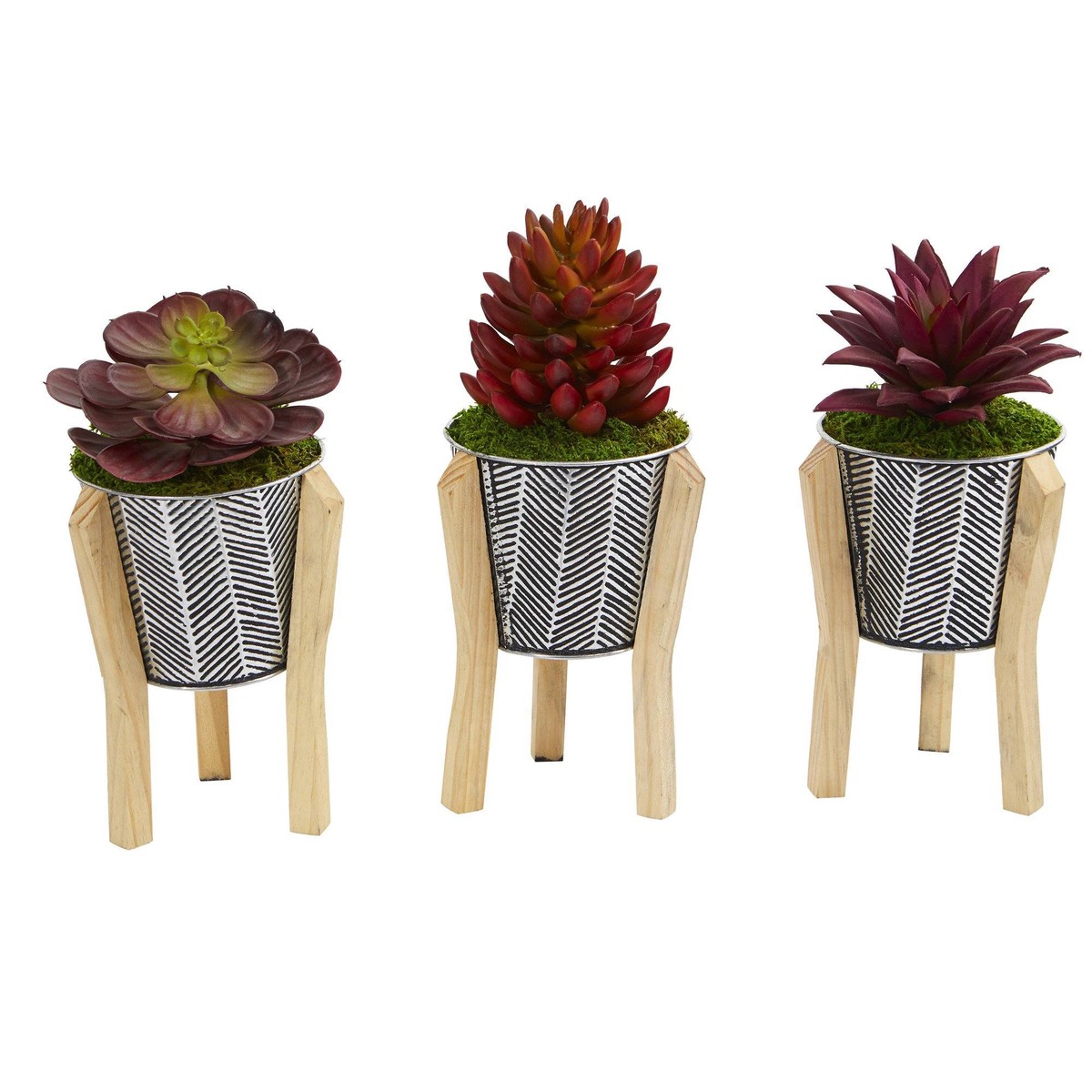 11 Mixed Succulent Artificial Plant in Tin Planter with Legs (Set of 3)