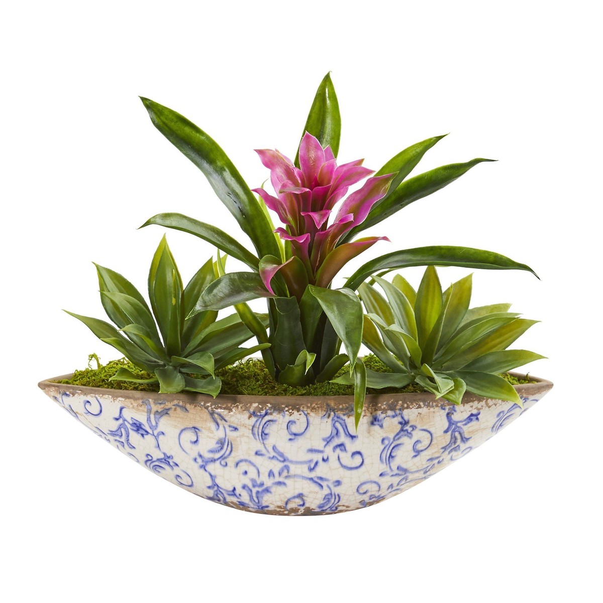 11″ Bromeliad and Agave Artificial Plant in Floral Planter” – Purple