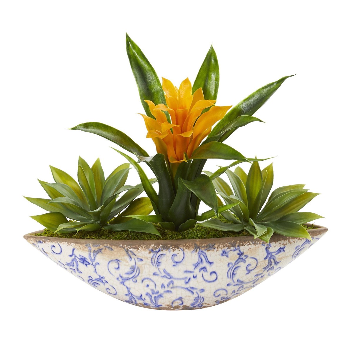 11″ Bromeliad and Agave Artificial Plant in Floral Planter” – Yellow