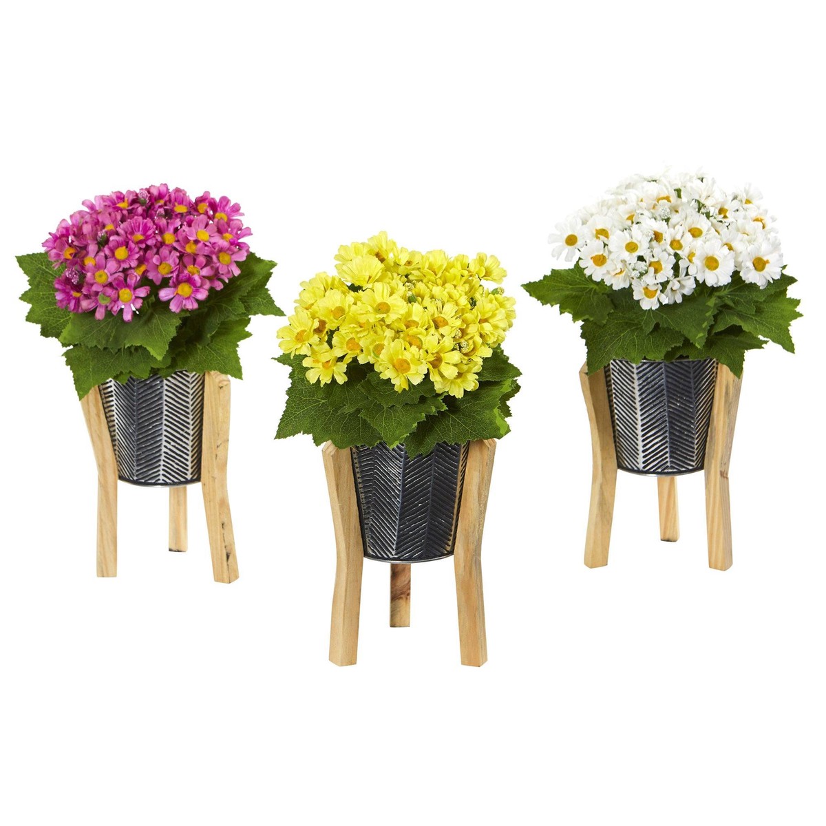 11 Daisy Artificial Arrangement in Tin Vase (Set of 3)