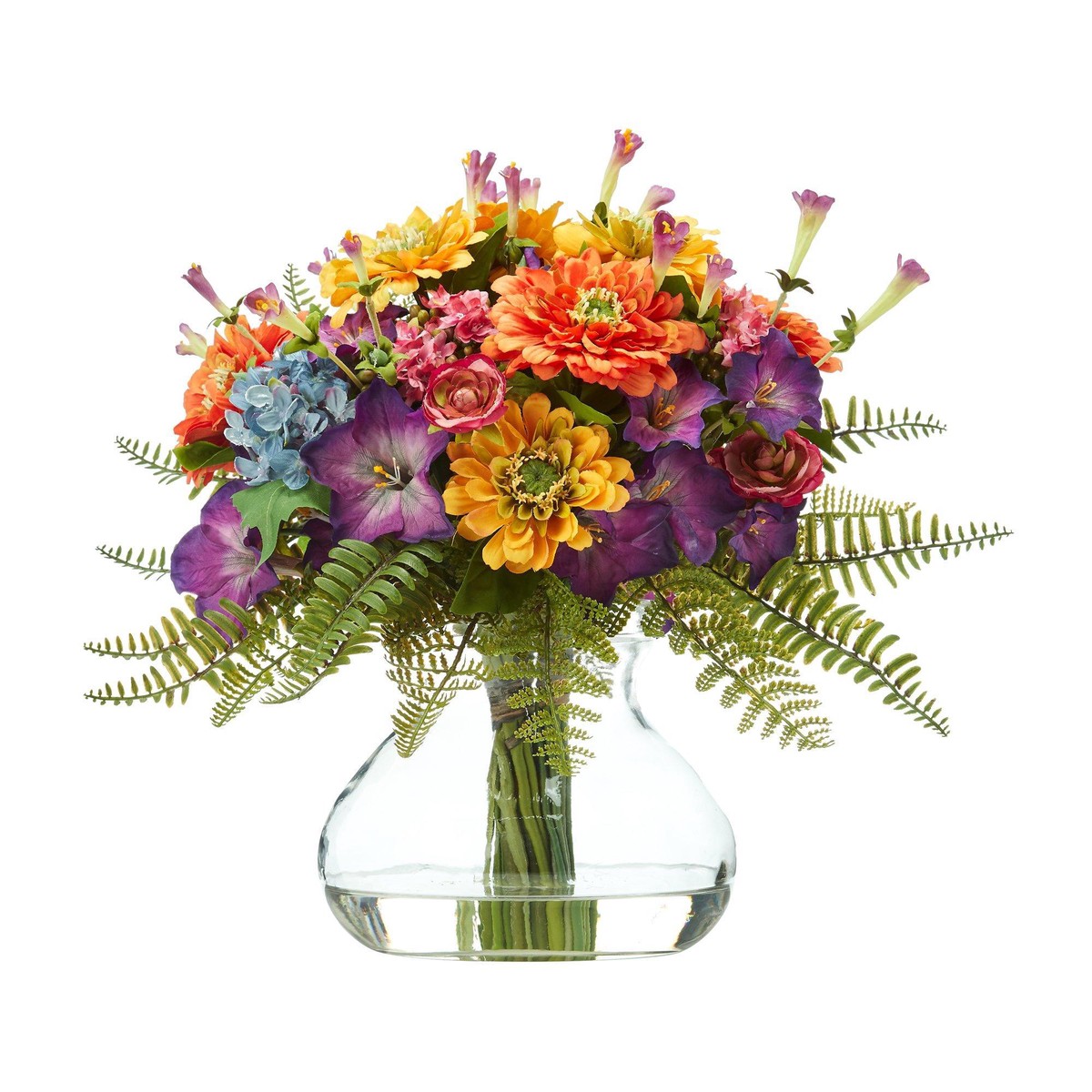 11 Mixed Flowers Artificial Arrangement in Glass Vase