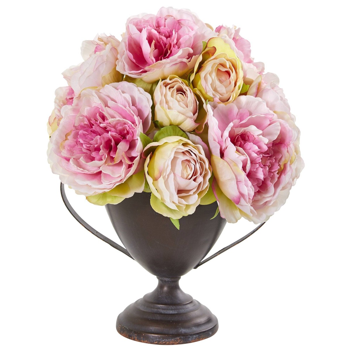 11 Peony Artificial Arrangement in Metal Goblet – Pink