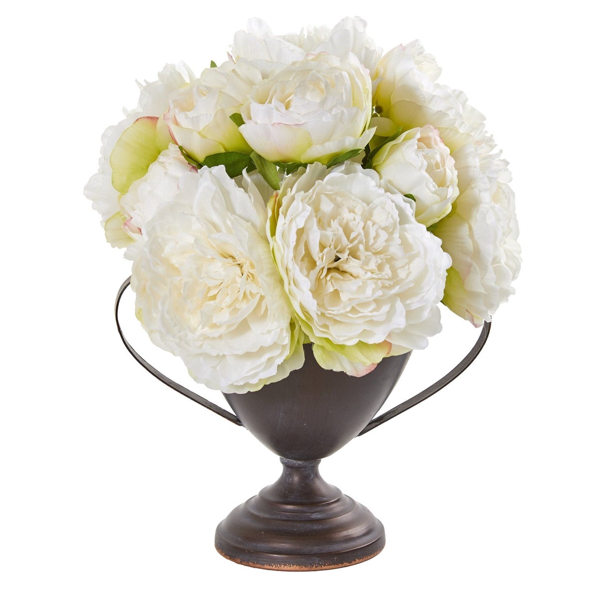 11 Peony Artificial Arrangement in Metal Goblet – White