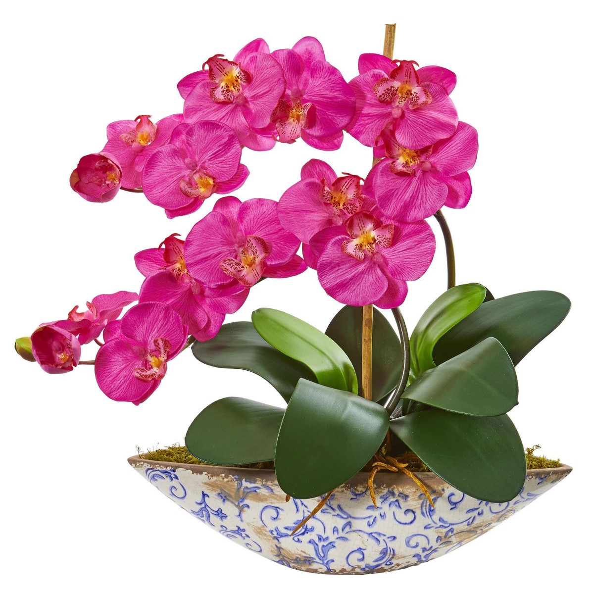 Silk Phalaenopsis Orchid Artificial Arrangement in Vase – Dark Pink
