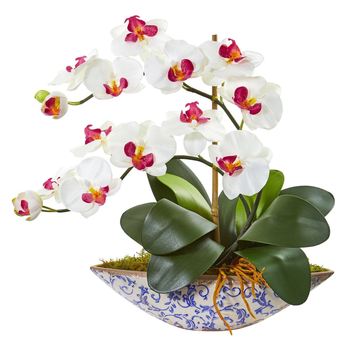 Silk Phalaenopsis Orchid Artificial Arrangement in Vase – White