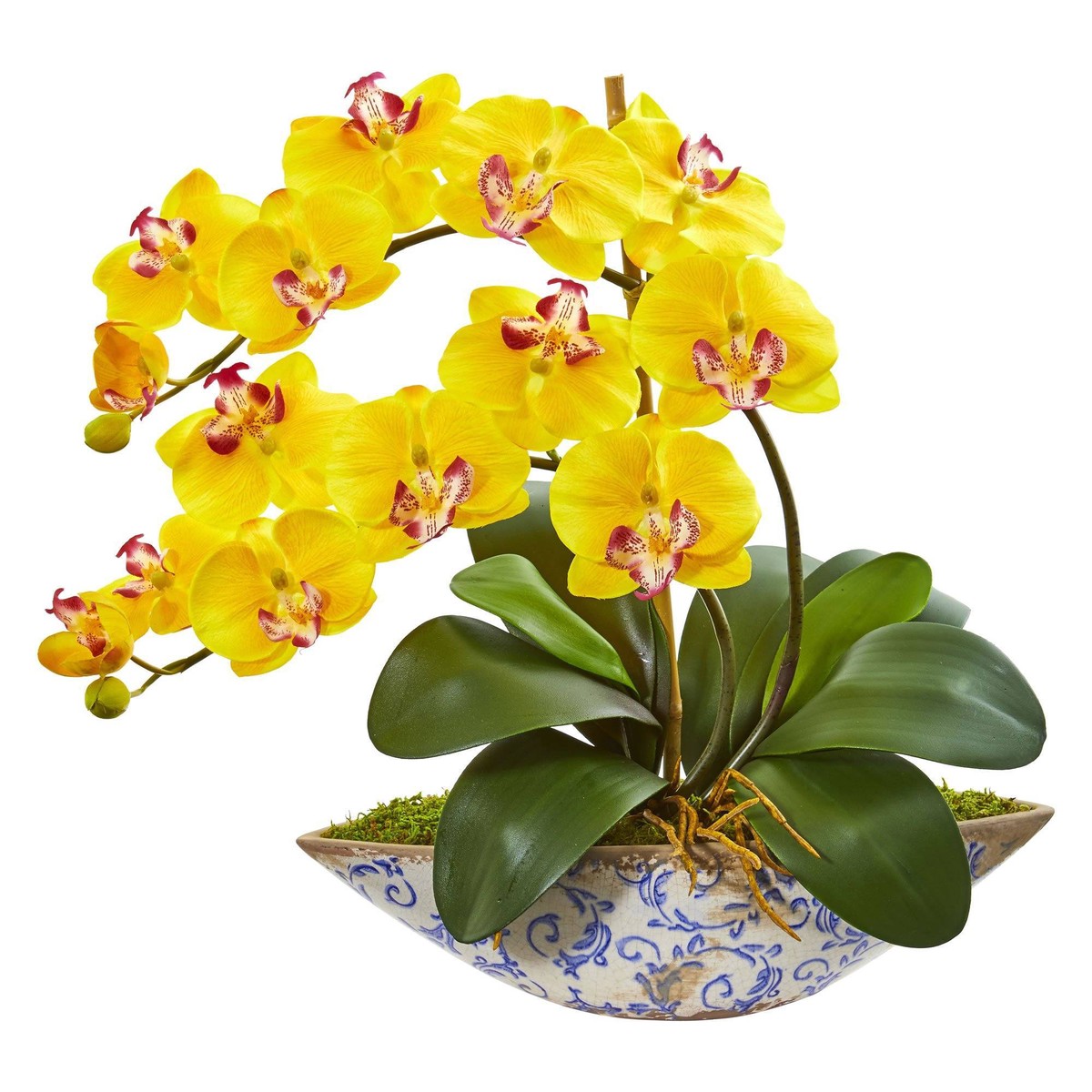 Silk Phalaenopsis Orchid Artificial Arrangement in Vase – Yellow