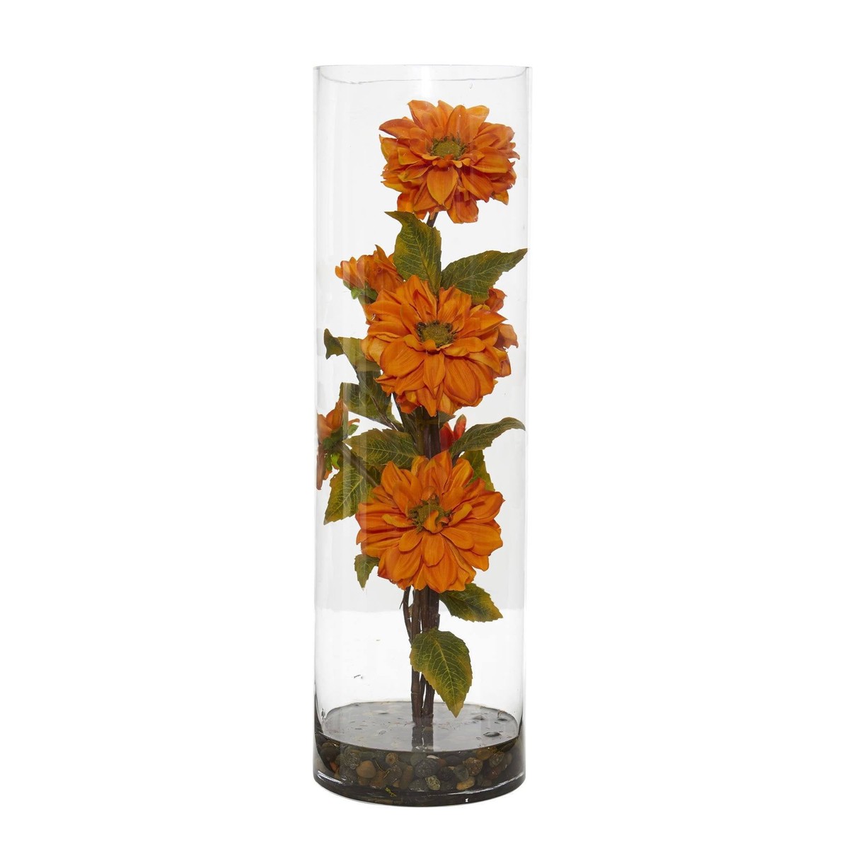 Zinnia Artificial Arrangement in Cylinder Vase – Orange