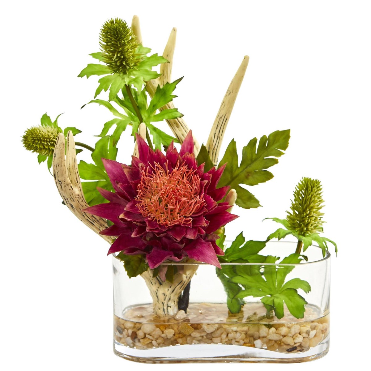 Tropical Flower and Antlers Artificial Arrangement – Mauve