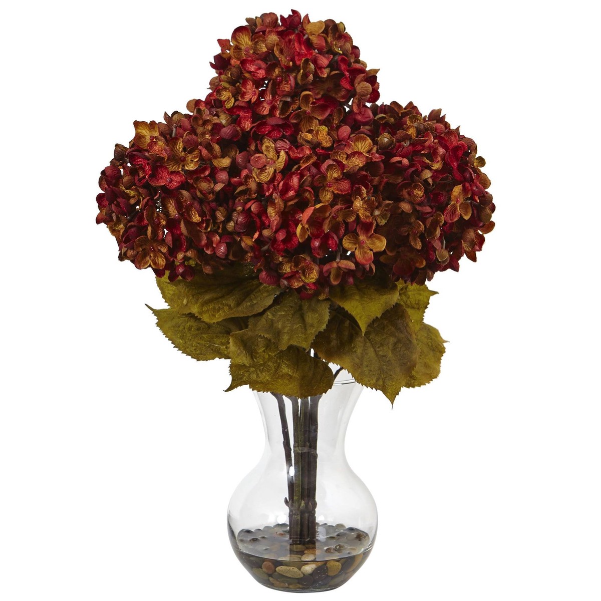 Silk Flower Arrangement – Hydrangea with Vase – Rust