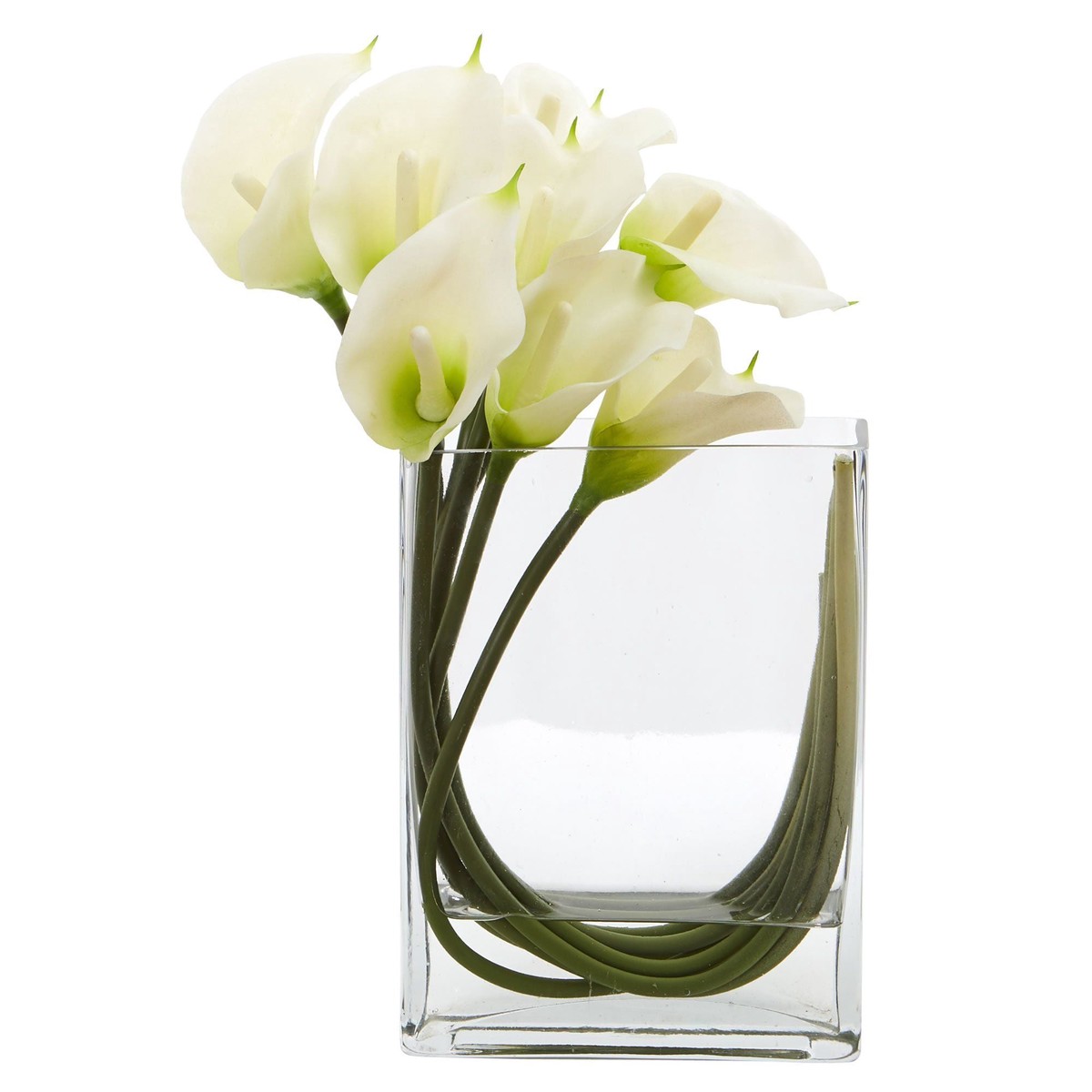 12 Calla Lily in Rectangular Glass Vase Artificial Arrangement – White
