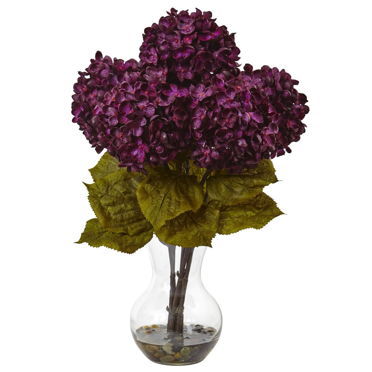 Silk Flower Arrangement – Hydrangea with Vase – Purple