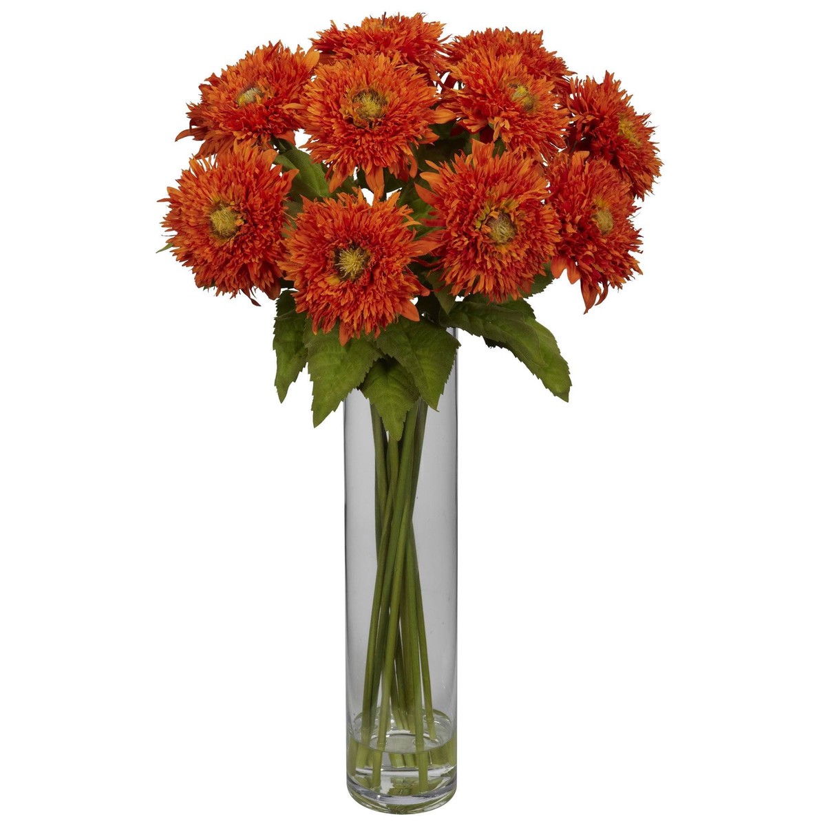 Sunflower w/Cylinder Silk Flower Arrangement – Orange