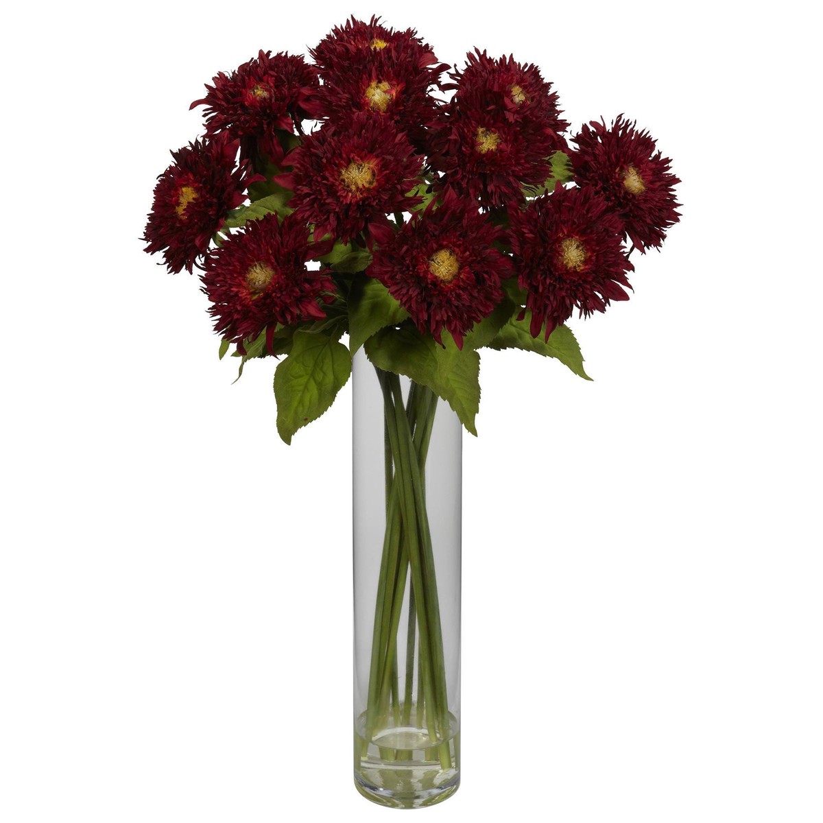 Sunflower w/Cylinder Silk Flower Arrangement – Red