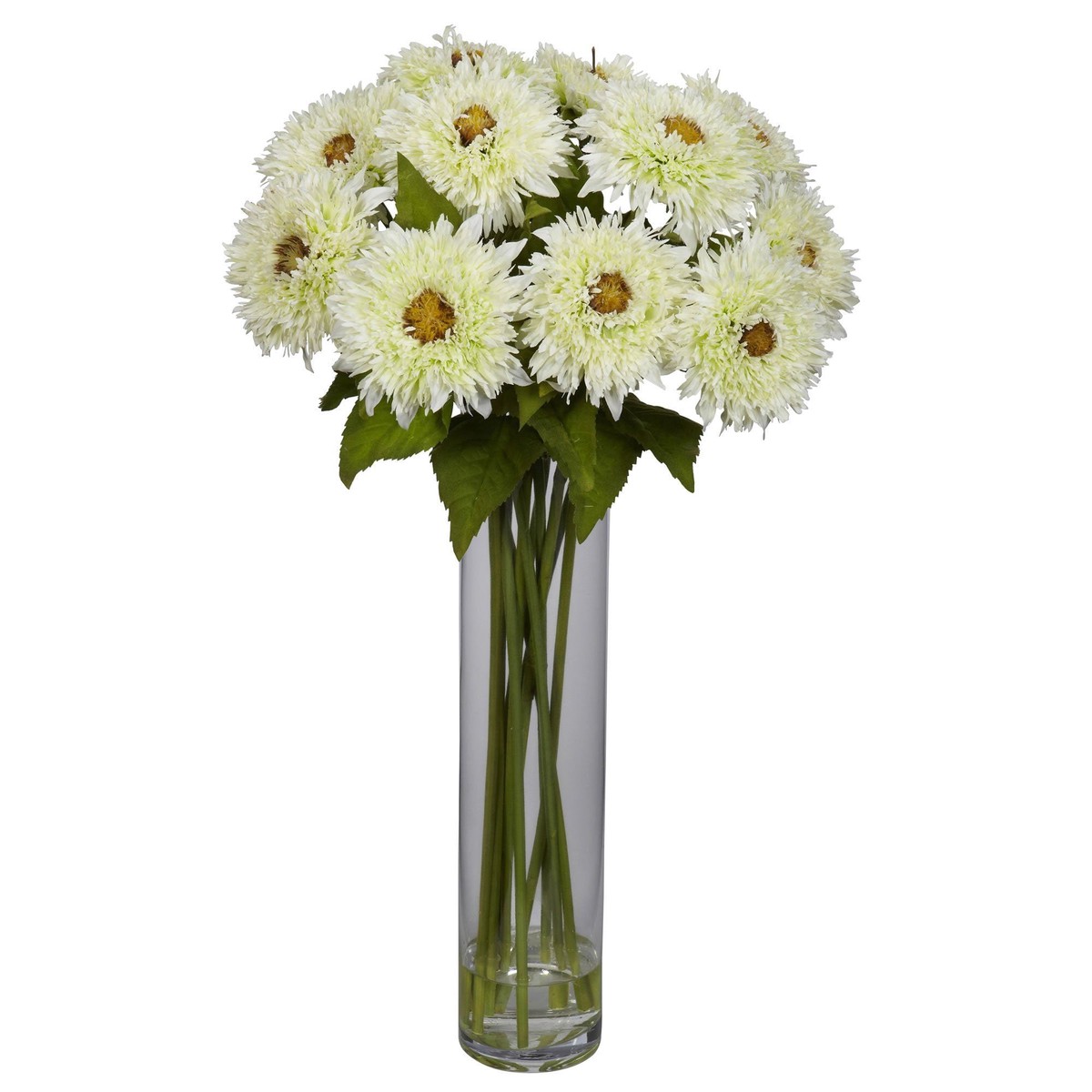 Sunflower w/Cylinder Silk Flower Arrangement – White