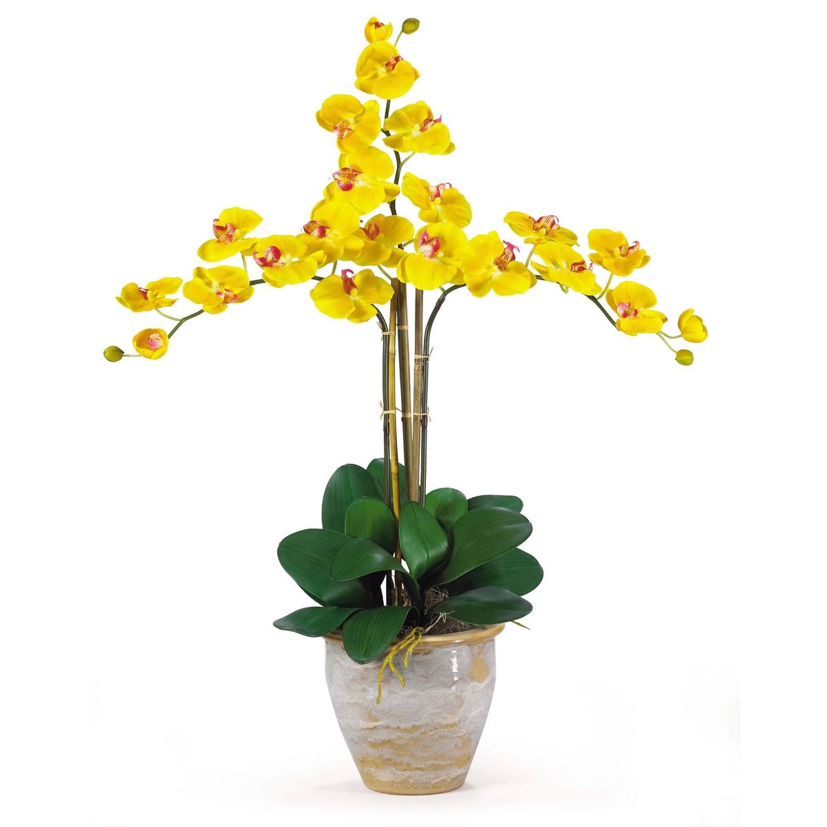 Triple Stem Phalaenopsis Silk Orchid Arrangement – Gold Yellow