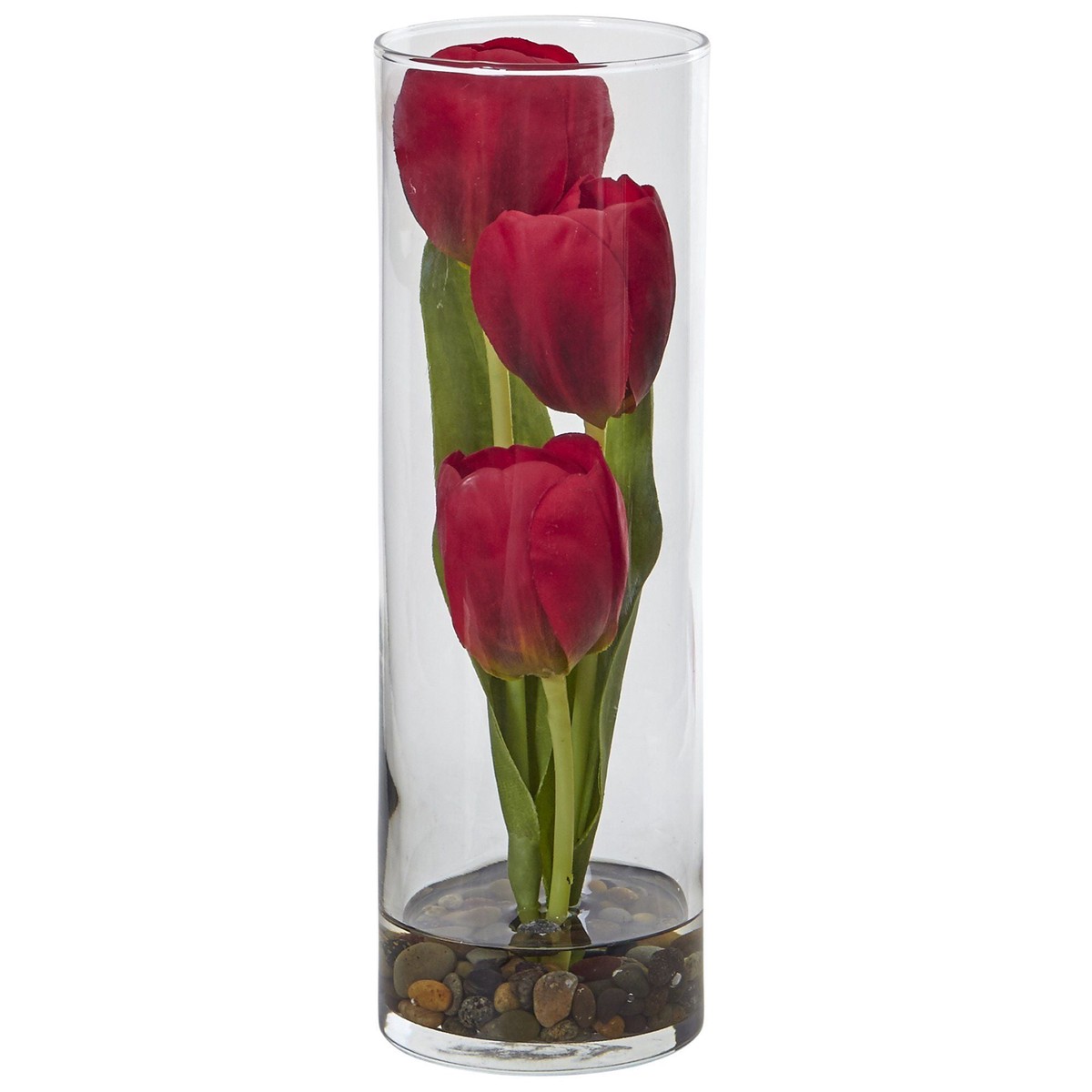 10″ Tulips in Cylinder Glass”