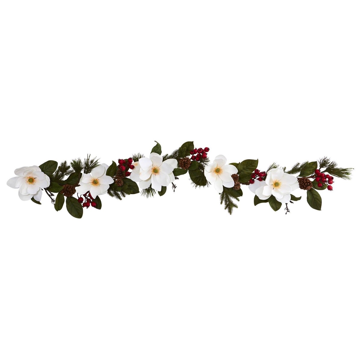 6 Magnolia, Pine and Berries Artificial Garland