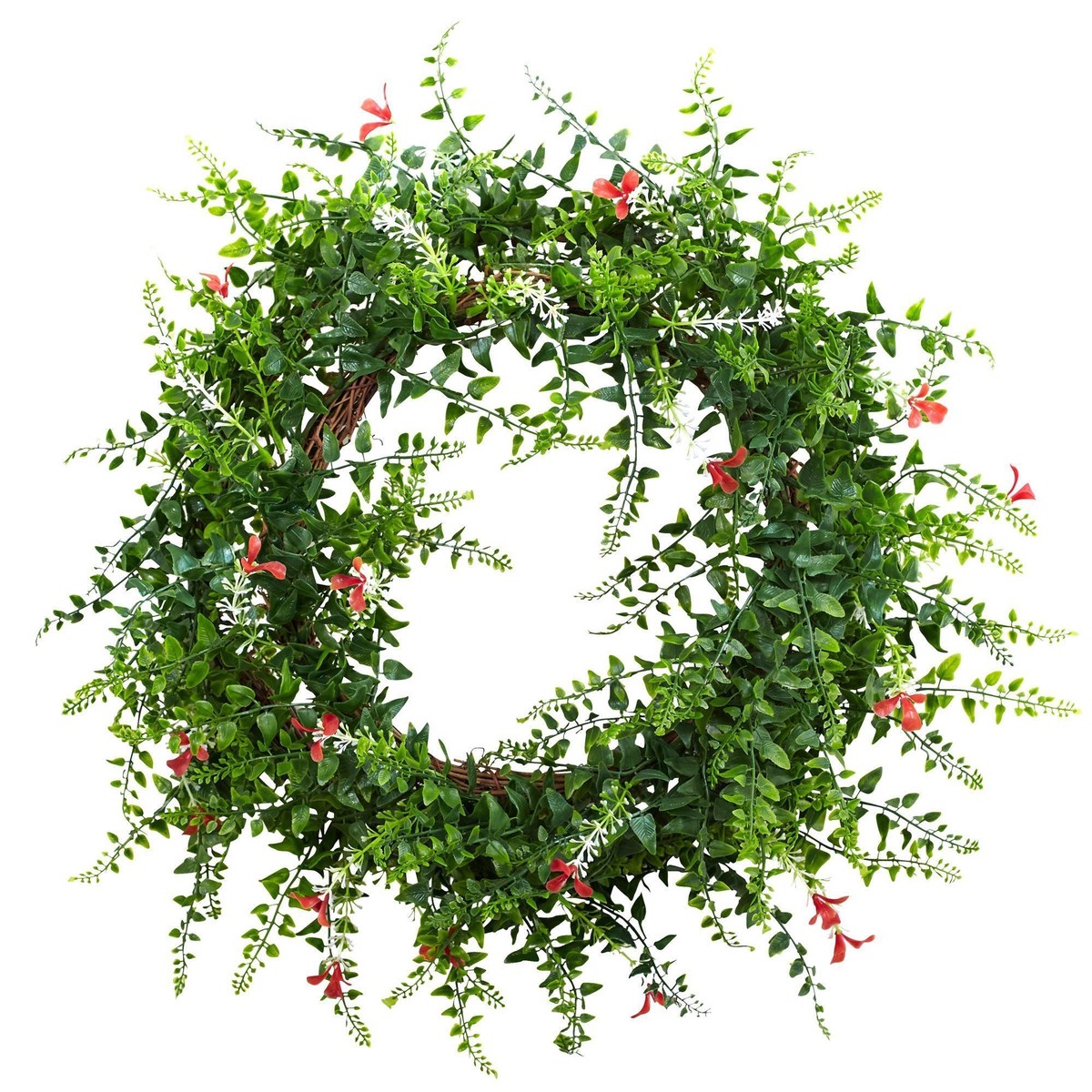 18 Floral & Fern Double Ring Wreath w/Twig Base
